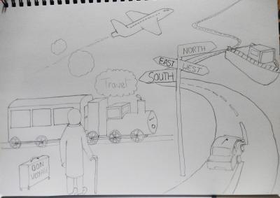Pencil sketch for travel
