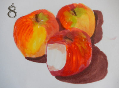 3 apples in alcohol inks on foam