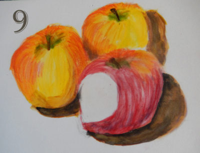 3 apples in gelatos and coloured pencil