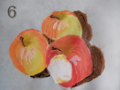 3 apples in oil pastel on vellum.