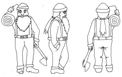 Wood-cutter character design views