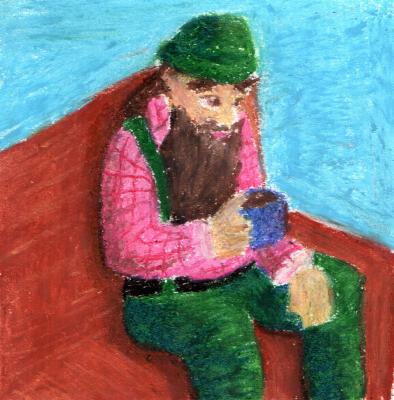 Oil pastel woodcutter