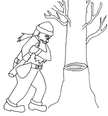 Wood-cutter and tree