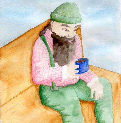 Watercolour and pencil woodcutter