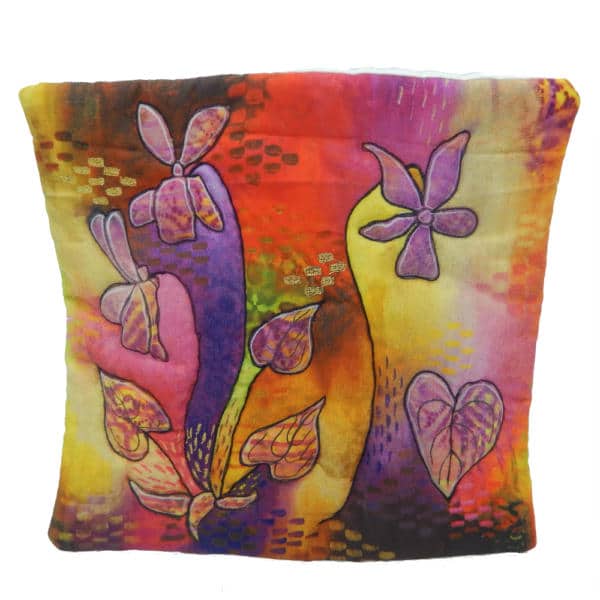 Cushion cover showing vivacious violets painting