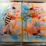 Abstracted bee and ivy flowers