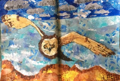 Flying owl collage