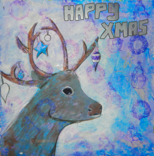 Reindeer happy animal christmas cards design