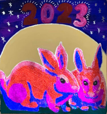 Year of the rabbit with metal leaf