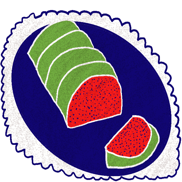 Red, greem, blue and white haggis