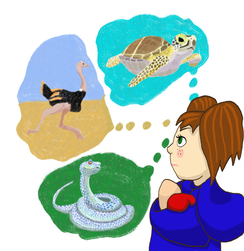 Page from book girl thinking of animals