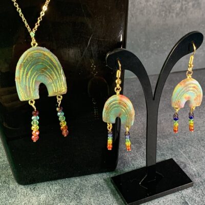 Rainbow earrings and necklace