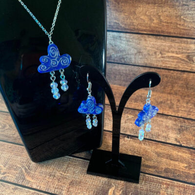 Rainy day earrings and necklace set