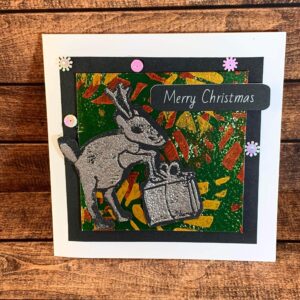 Captivating Christmas Colours Gelli Print with Reindeer and Snowflakes