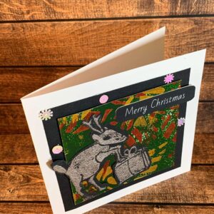 Captivating Christmas Colours Gelli Print with Reindeer and Snowflakes