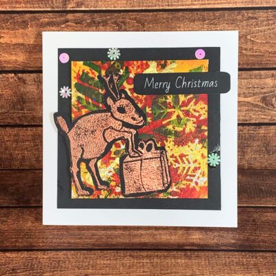 Festive Copper Embossed Reindeer Card with Snowflakes