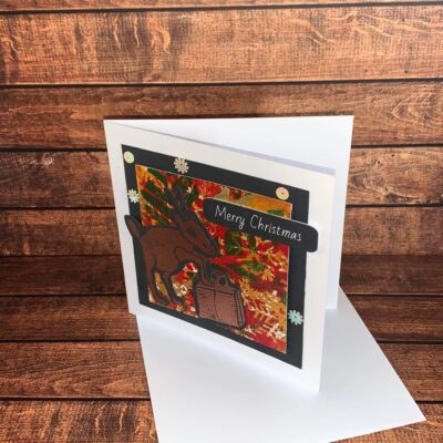 Festive Copper Embossed Reindeer Card with Snowflakes