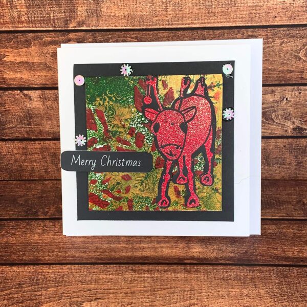 Christmas Red Reindeer on Festive Print Card