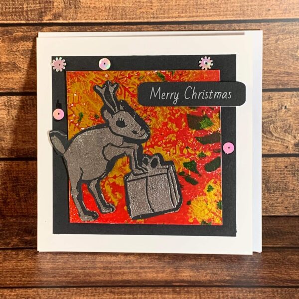 Reindeer with Present on Festive Print Card