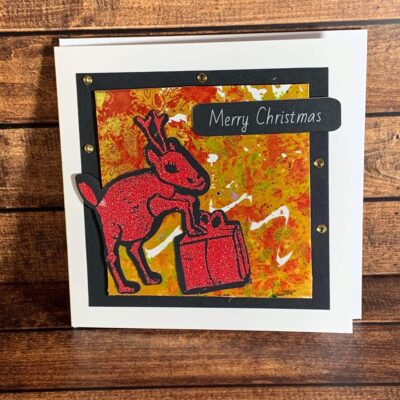 Exuberant Red Reindeer on Metallic Gold Print