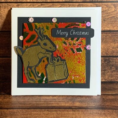 Cute Golden Reindeer on Festive Print