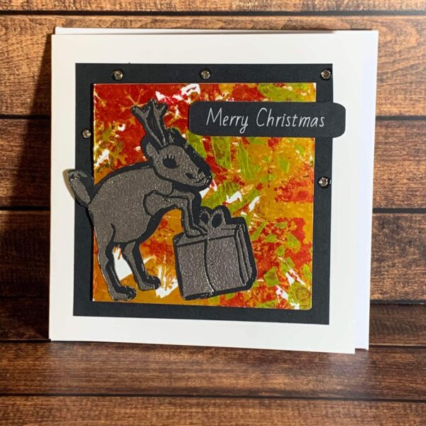 Awkward Silver Reindeer on Abstract Print Card